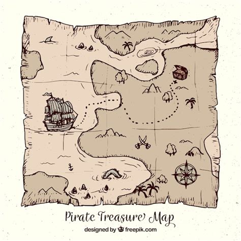 Mapa Del Tesoro Pirata Dibujado A Mano Vector Gratis