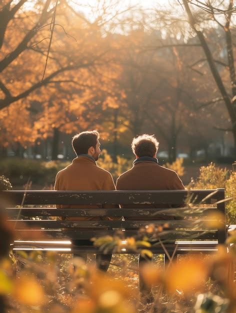 Premium Photo Gay Couple In Peach Outfits Sitting On A Park Bench
