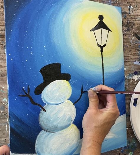 Hopeful Snowman Acrylic Painting Tutorial Snowman And A Lamppost