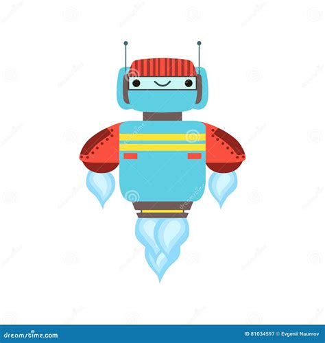 Blue And Red Friendly Android Robot Character Floating Mid Air Vector