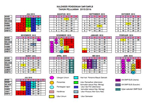 KALENDER PENDIDIKAN TAHUN PELAJARAN 2015 2016