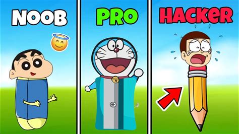 Shinchan And Nobita Play Noob Vs Pro Vs Hacker In Pencil Run D