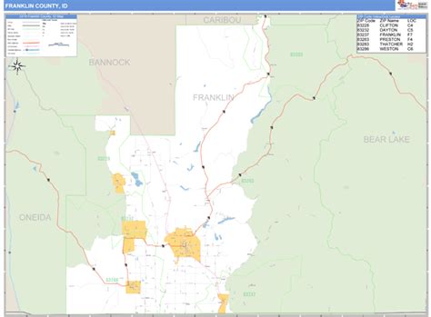 Franklin County Idaho Zip Code Wall Map