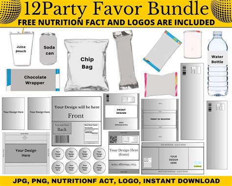 12 Party Favor Templates Digital Party Favors Bundles And Chip Bag