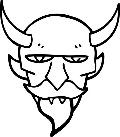 Line Drawing Cartoon Devil Face 12144208 Vector Art At Vecteezy