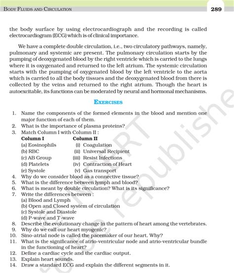 Ncert Book Class 11 Biology Chapter 18 Body Fluids And Circulation