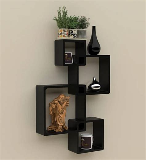 Buy Engineered Wood Floating Wall Shelf In Black Colour By Wooden Twist