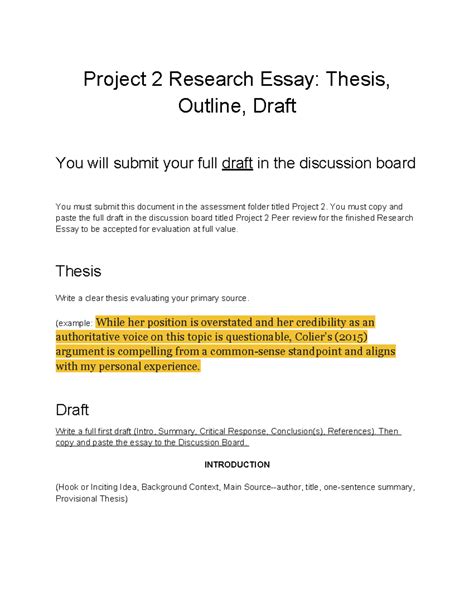 Project 2 Research Essay Draft Template Project 2 Research Essay