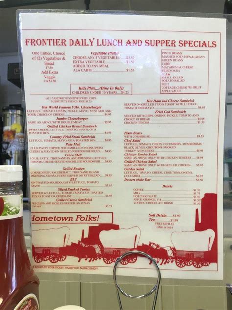 Menu at Frontier Cafe, Louisville