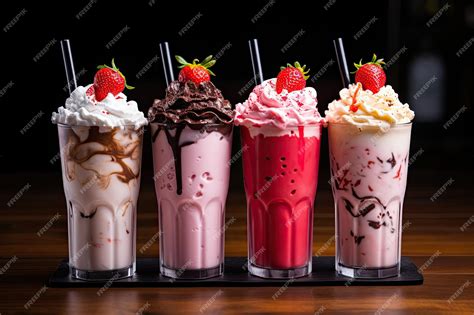 Premium Photo | A milkshake consisting of three flavors vanilla chocolate and strawberry