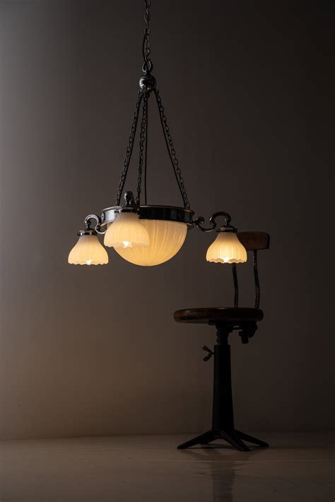 Early 20th Century Chrome Gec Moonstone Chandelier — Antiques Workshop