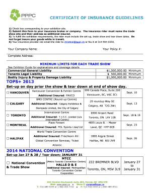 Fillable Online Bcertificateb Of Insurance Guidelines Pppc Fax Email