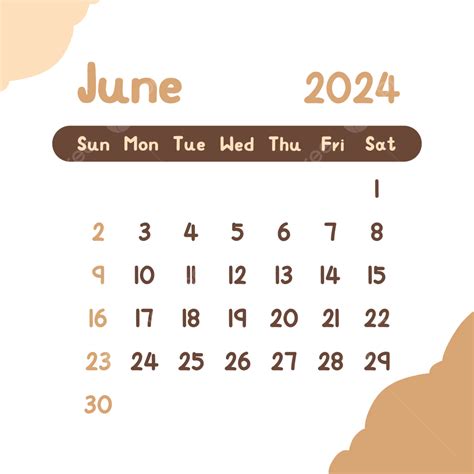 Kalender Juni 2024 Warna Coklat Vektor Juni 2024 Kalender Png Dan Vektor Dengan Background