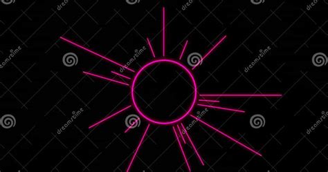 Composition Of Pink Cricle With Lines On Black Background Stock