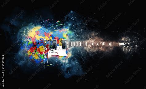 Colorful psychedelic rock guitar - grunge illustration Stock Photo ...