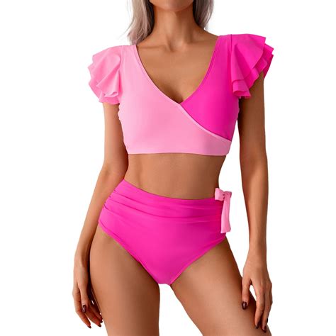 CAIVO Women Swimwear Sexy Split High Waist Bikini Deep V Sleeve Bikini Swimsuit PCS Set Stylish