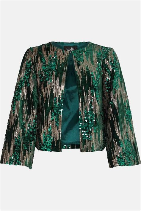 Jackets And Coats Teal Sequin Zigzag Jacket Wallis