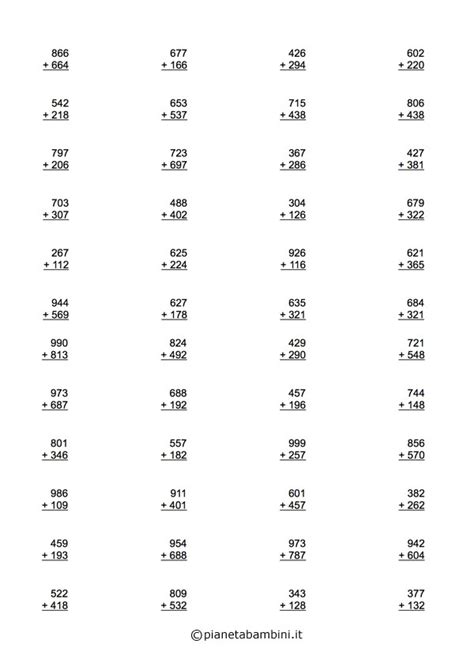 Esercizi Di Matematica Addizioni Per Scuola Elementare Da Stampare