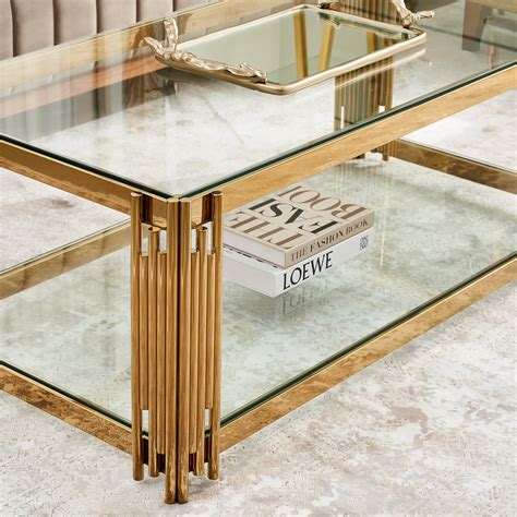 Lindsay Polished Gold Stainless Steel Coffee Table