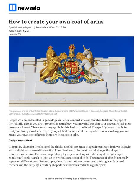 How To Create Your Own Coat Of Arms By Wikihow Adapted By Newsela Staff On 032720 Word Count