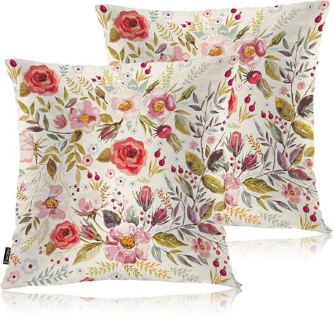 Swono Set Of 2 Decorative Throw Pillow Covers Vintage Floral Romantic Blossom Rose