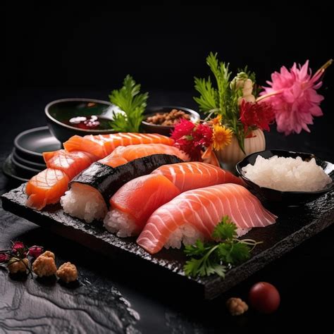 Premium Ai Image Japanese Gourmet Cuisine With Sushi And Sashimi