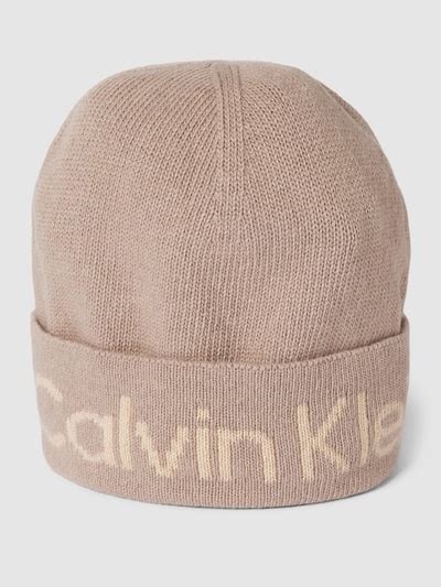 Ck Calvin Klein Beanie Mit Breitem Umschlag Und Label Detail Beige