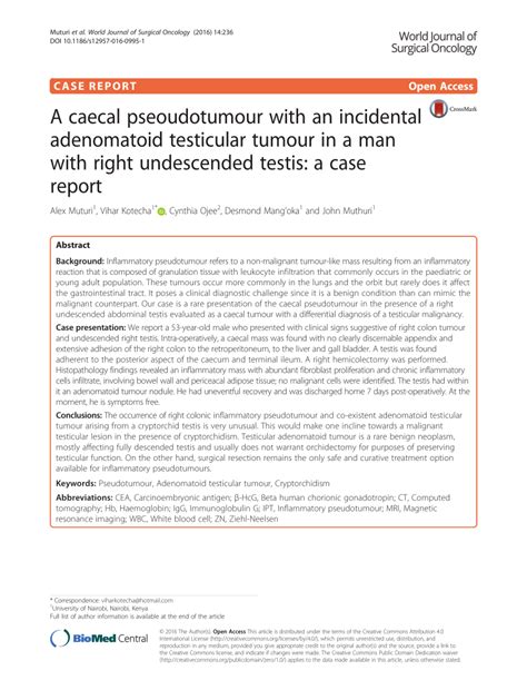 Pdf A Caecal Pseoudotumour With An Incidental Adenomatoid Testicular