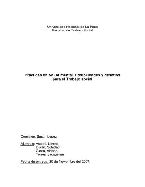 Pr Cticas En Salud Mental Posibilidades Y Desaf Os Para El Trabajo