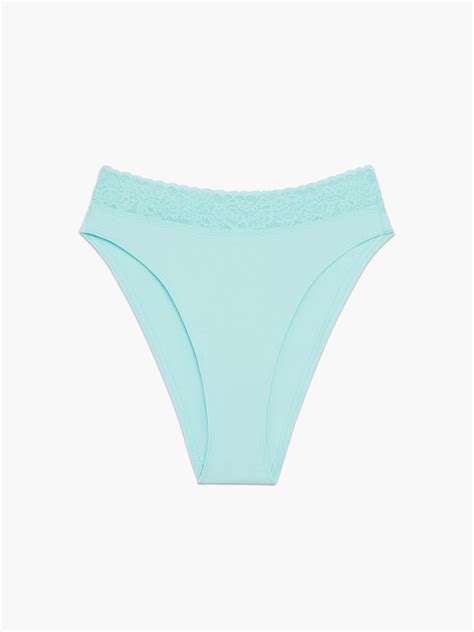 Cotton Essentials Lace Trim High Leg Bikini Panty In Blue Savage X Fenty