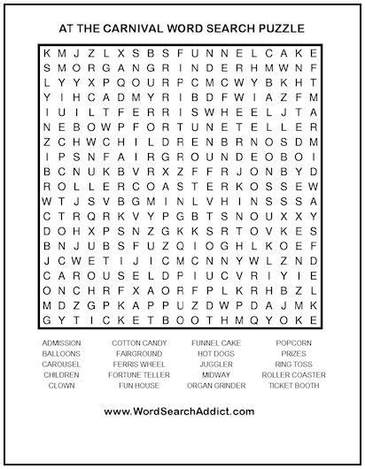 Carnival Word Search Puzzle