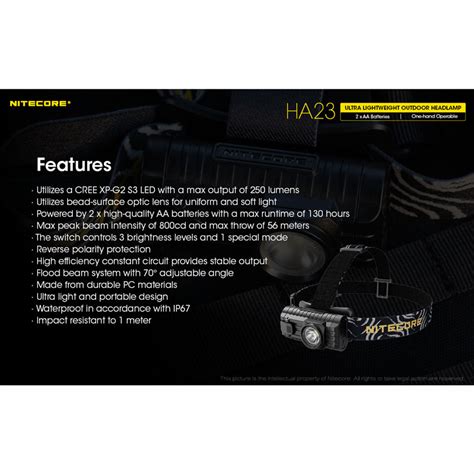 NITECORE Headlamp Senter Kepala LED CREE XP G2 S3 250 Lumens HA23