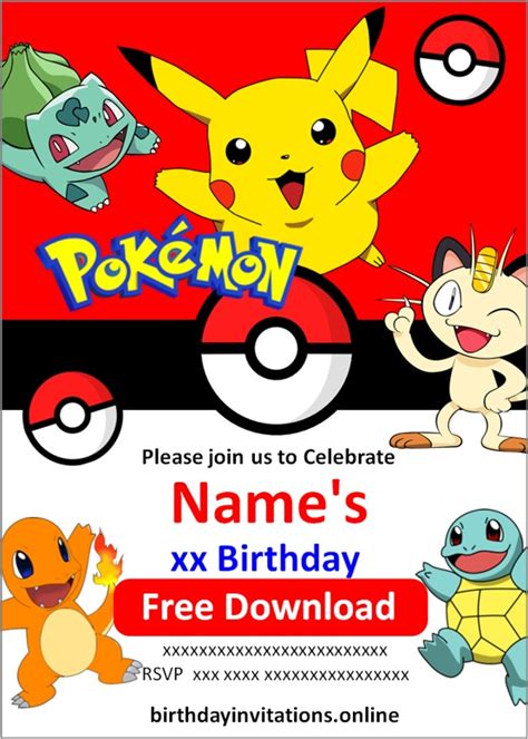 Pokemon Birthday Invitation Template Edit Online Instant 54 OFF