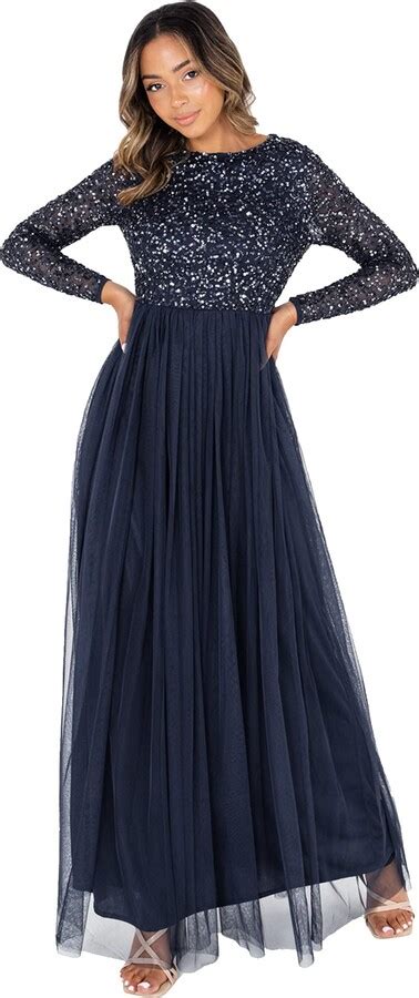 Maya Deluxe Women S Women S Maya Embellished Long Sleeve Maxi