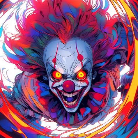 Payaso Con Pelo Rojo Y Ojos Brillantes En Un Vórtice Circular Ai