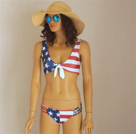 American Flag Knot Bikini Top Cheeky Bottoms Swimsuit Plus Etsy