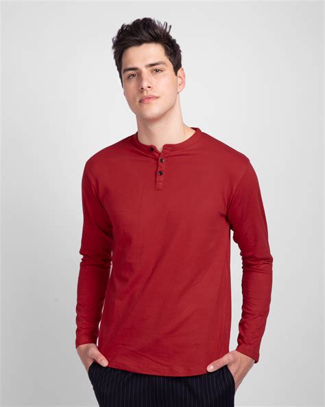 Buy Bold Red Full Sleeve Henley T Shirt Online At Bewakoof