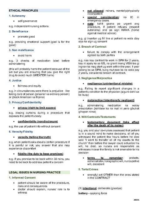 Review NLM - Nursing Leadership and Management - ETHICAL PRINCIPLES