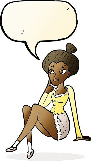 Cartoon Attractive Woman Sitting Thinking With Speech Bubble Stock