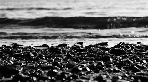 Pebbles Beach Cuerpo De Agua Blanco Y Negro Playa Guijarros Fondo