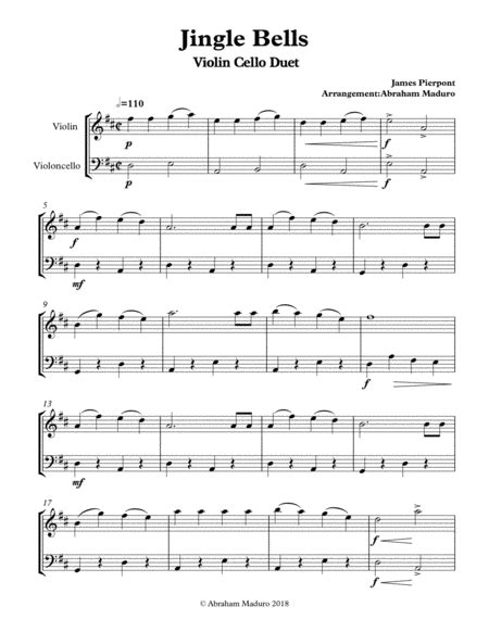 Jingle Bells Violin Cello Duet Sheet Music James Pierpont