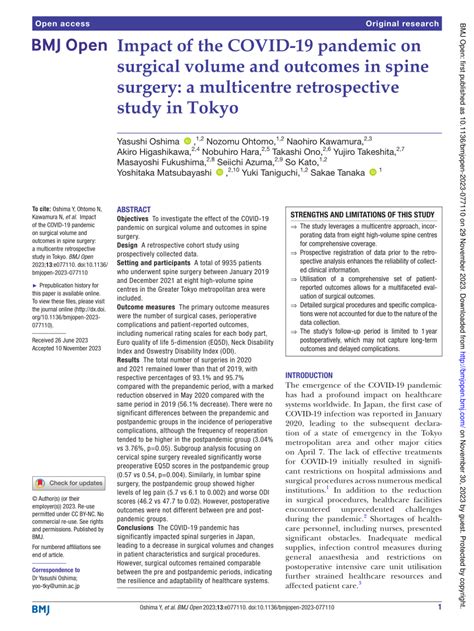 PDF Impact Of The COVID 19 Pandemic On Surgical Volume And Outcomes