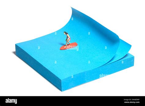 Creative Miniature People Toy Figure Photography Sticky Notes Installation A Girl Surfer