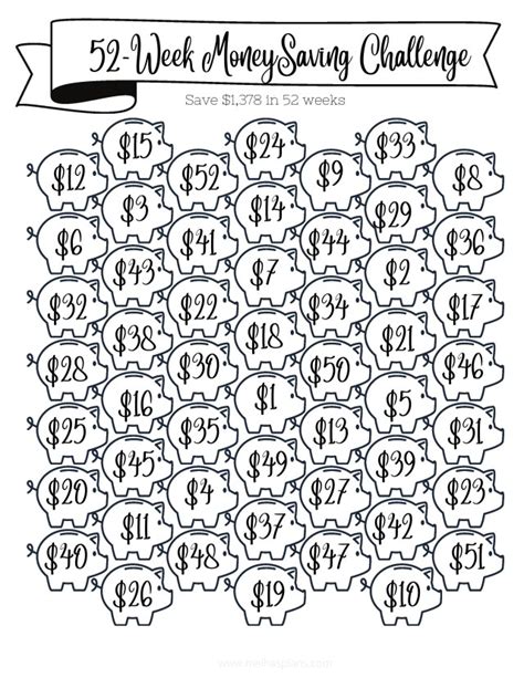 52 Week Money Saving Challenge Printable Melhasplans