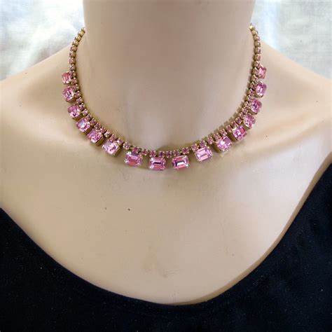 Weiss Pink Rhinestone Choker Necklace from 2heartsjewelry-rl on Ruby Lane