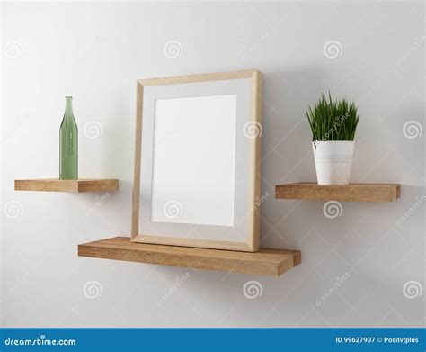 Blank Frame Mockup Floating Shelf Stock Illustration Illustration Of