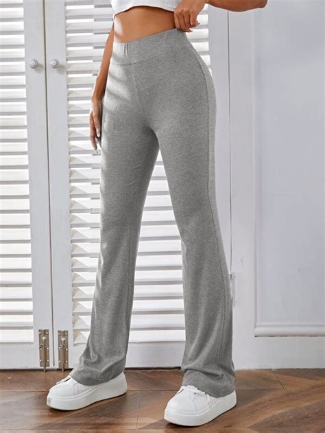 Shein Ezwear Pantalones Acampanados Tejido De Canalé Moda De Mujer Shein México