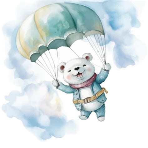 Premium Vector Cute Polar Bear Cartoon Flying In A Hot Air Balloon