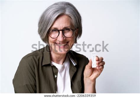Happy Grey Haired Mature Woman Showing Stock Photo 2206339359 Shutterstock
