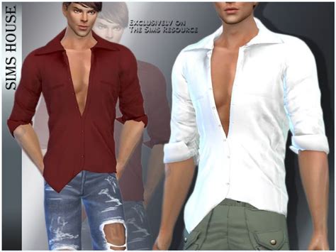 Sims Houses Mens Shirt With Roll Up Sleeves Blusa Masculina Roupas